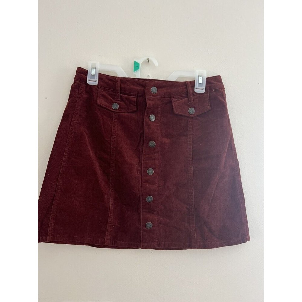 Mossimo Skirt Womens Corduroy Burgundy Snap Button Cotton Blend A Line Size 6